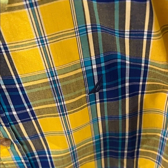 Nautica Boys Blue and Yellow Plaid Shirt - Picture 3 of 4